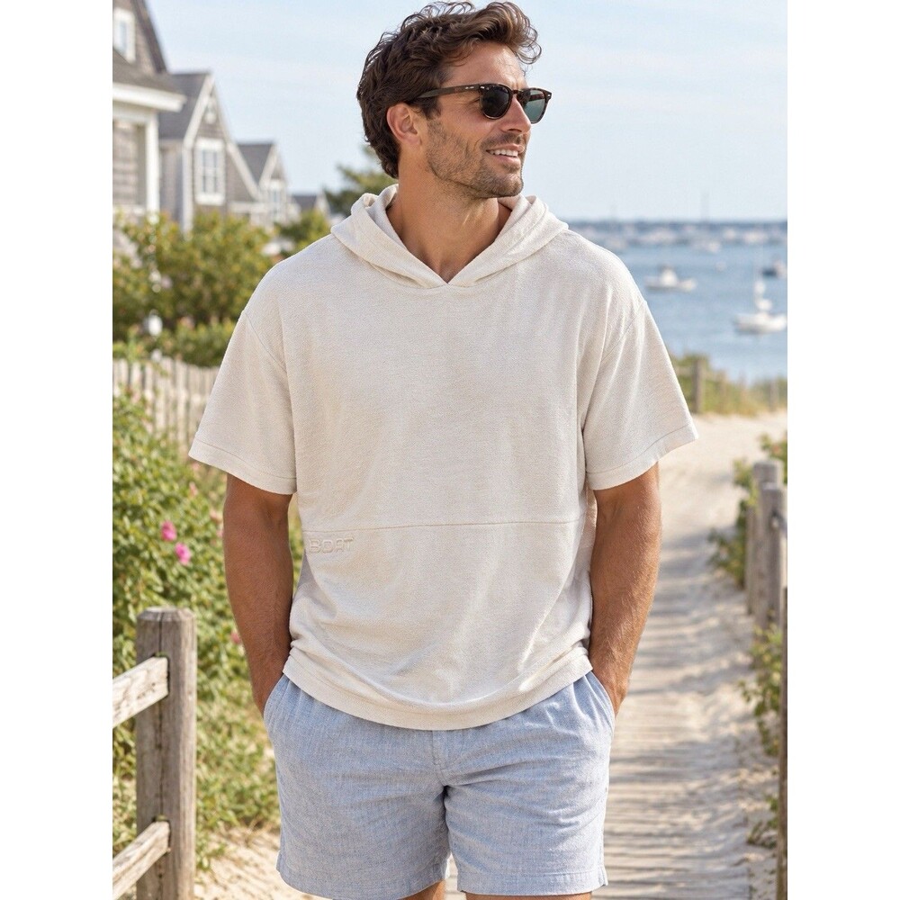 Bearded Goat Cream Boxy Hoodie Mens Large Pullover Kangaroo Pocket Travel